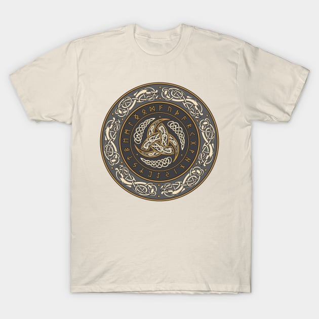 Horns of Odin Norse Triskelion with Runes T-Shirt by AgemaApparel